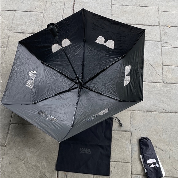 Karl Lagerfeld Black Umbrella with Icon Faces - Picture 2 of 4